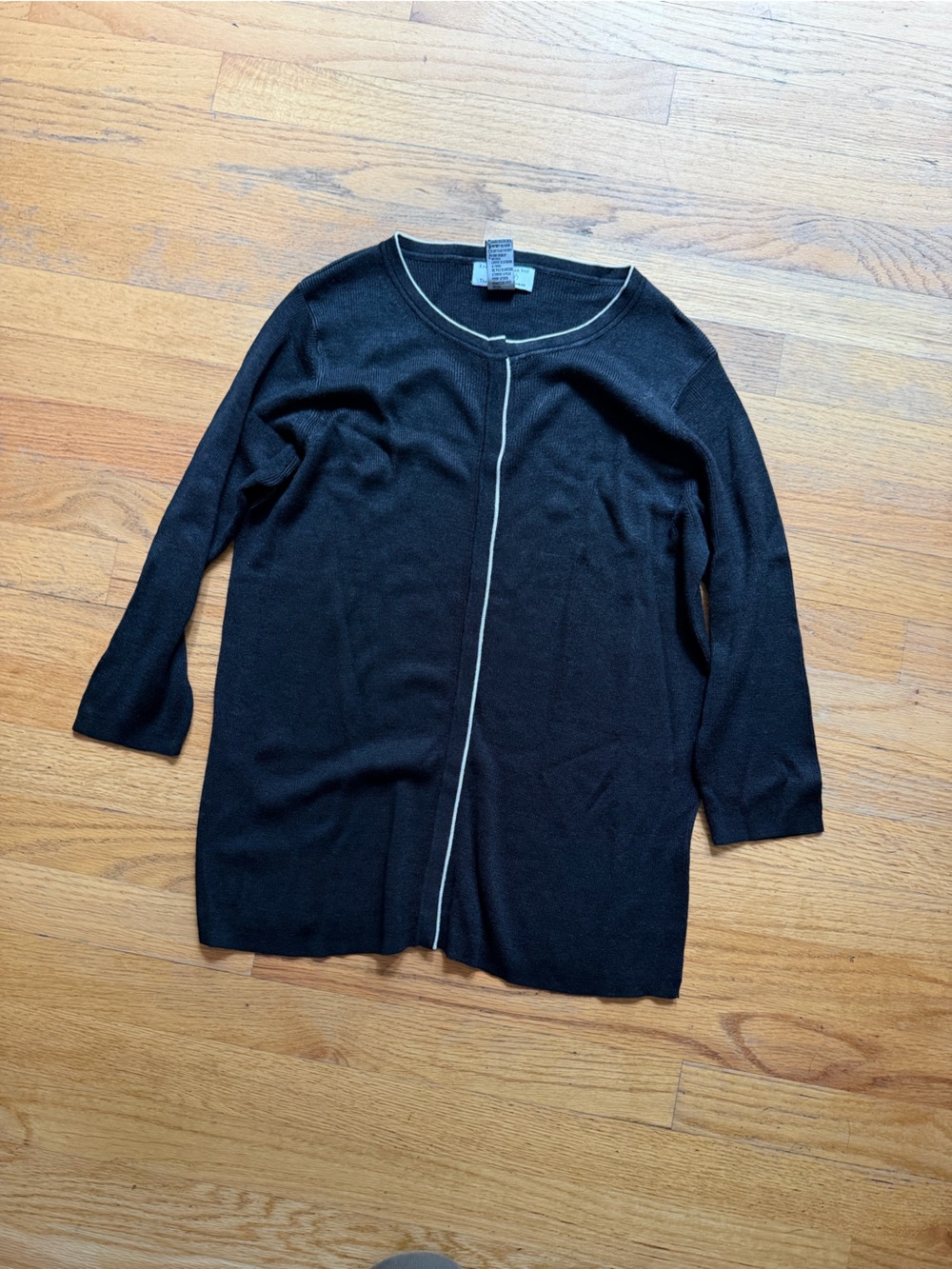 Lord & Taylor 100% silk Black Long-Sleeve Cardigan with Contrast Stitch